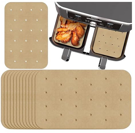 Air Fryer Liners,150 PCS Air Fryer Paper Liners Non-stick Greaseproof Paper Rectangle Airfryer Liners Unbleached Perforated Parchment Papers for Baking Oven