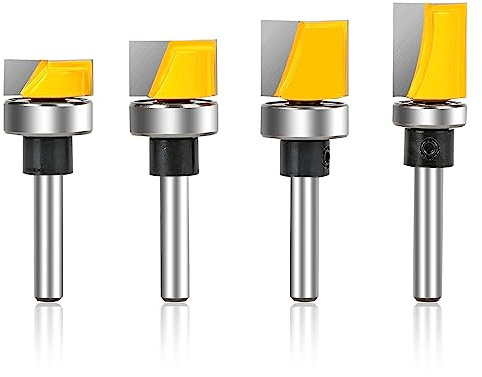 Yueqing Zhongji Router Bit Set, 1/4 Inch Shank, 4Pcs | Hinge Mortising, Flush Trim Template, Ball Bearing Carbide, Pattern Bit, Offset Flush Trim