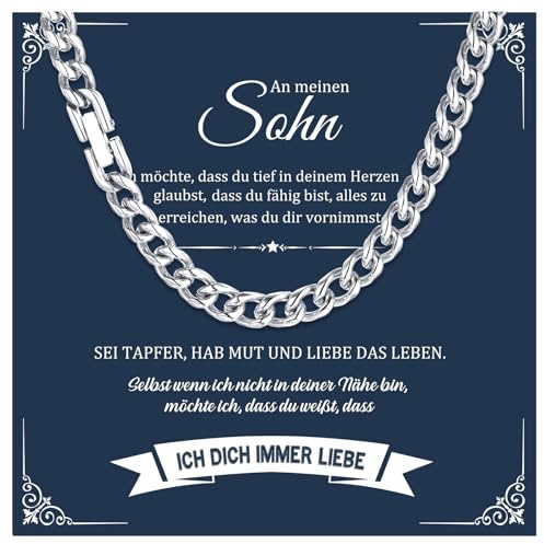 Sohn Geschenke Halskette Herren Silber-Kette Kubanische Edelstahl Hip-Hop | Silberkette Panzerkette für Jungen Mann Jungs Teenager Geburtstag Geschenk für Mein Sohn Bruder Papa Männer Ihn