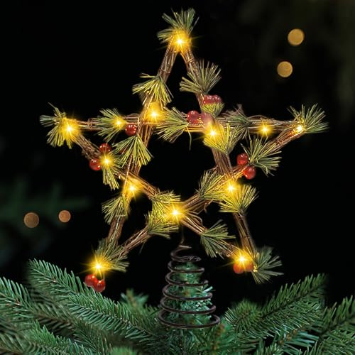 Christbaumspitze Stern, Weihnachtsbaum Stern Spitze, 20 LED Lichter Christbaumspitze Beleuchtet, Weihnachtsbaum Deko für Indoor Büro Festliche Weihnachten Neujahr Urlaub Baumschmuck