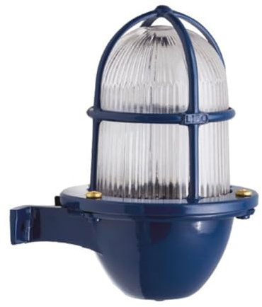 Licht-Erlebnisse Außenwandleuchte Messing Riffelglas H: 18 cm klein E27 IP64 rostfrei Blau Maritim Wandlampe außen Außenleuchte Wand Balkon Haustür