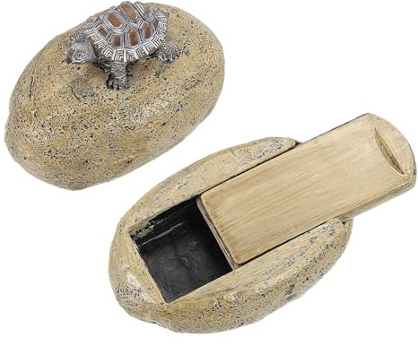 sourcing map Fake Rock Hidden Key Box, Hide a Spare Key Waterproof Turtle Key Hider, Key Storage Lock Box Stone for Outside Garden Decoration, Khaki