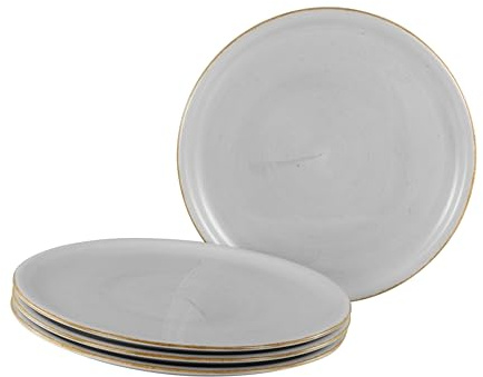 Creatable, 34038, Serie Vintage Nature Stein, 4-teiliges Geschirrset für 4 Personen, Pizzateller aus Porzellan, spülmaschinen- und mikrowellengeeignet, Made in Europe