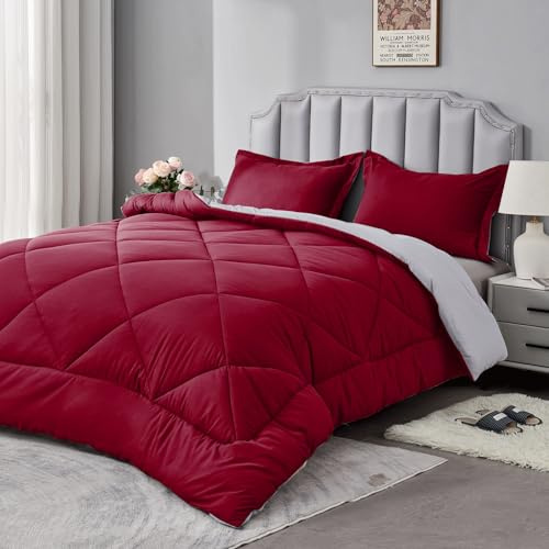beeweed Bettdecke 155x220 Winter Warm Winterbettdecke 155 x 220 Wende-Steppdecke 450GSM Füllung 4 Jahreszeiten Bettdecke Duvet Weiche Mikrofaser Schlafdecke mit Kissenbezüge