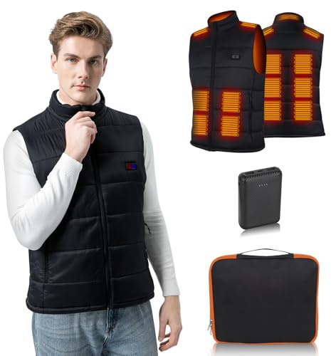 BIAL Veste Chauffante Homme avec Batterie 12000mAh, Gilet Chauffant Homme avec 15 Zones de Chauffage, Doudoune Chauffante 3 Températures Réglables Gilet Chaud Lavable pour Thanksgiving, Noël