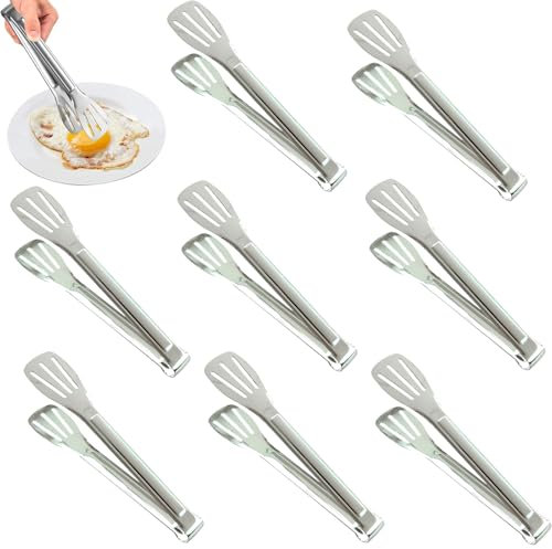 8 Pcs Stainless Steel Serving Tongs, 18.5cm * 4cm - Ideal for Salad, Barbecue, Buffet, Cake, Family Gatherings & Outdoor Use