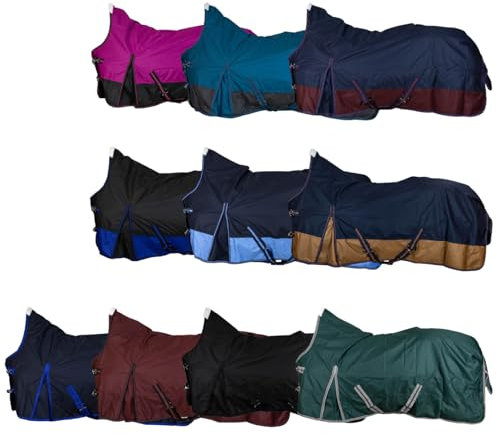 RL24 - Weidedecke High Neck Basicline 600D – Regendecke & Übergangsdecke – wasserdichte Outdoordecke mit Kreuzbegurtung – Pferdedecke in Petrol/Graphit – Größe 125cm (100g/m² Füllung)