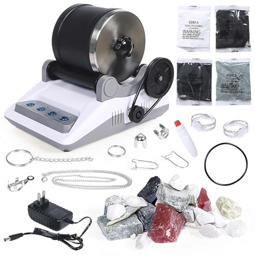 Rock Tumbler Kit, Steintrommel Poliertrommel, Rock Polisher für Kinder und Erwachsene mit haltbarem Becher, Felsen, Körnung, gummierter Schaft Tumbler Kit - Komplettes Steinpolierer-Set