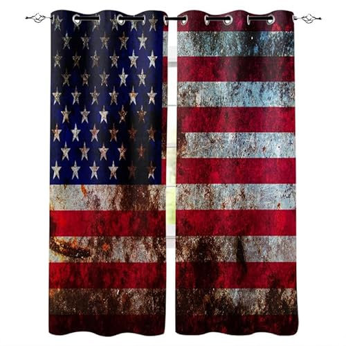 Rptidmv Vorhänge mit Ösen 2er Set Amerikanische Flagge Modern Blickdichte Vorhang Thermovorhang Kälteschutz Verdunklungsvorhänge für Wohnzimmer Schlafzimmer Kinderzimmer 140 x 175 cm (BxH)