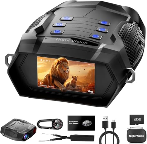 Gafas de visión nocturna 4K, prismáticos a todo color de 40 MP con batería de carga rápida de 5000 mAh, tarjeta de memoria de 32 GB, pantalla de 3 pulgadas y rango de visión de 1968 m para camping