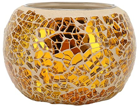 Baxnore Mosaico Candeler, portavasos de té de Vidrio, candelabro de Vidrio Dorado, candelabro de tazón de Color Verde Azulado, candelabros votivos para Comedor