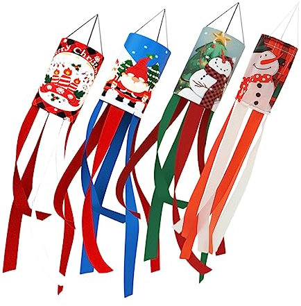 TINEASUR 4 Stück Dekorative Weihnachts Windsäcke Aus Leichtem Polyester Windbeständig Für Garten Und Hofdekoration Mit Aufhängeseil Zarte Weihnachtsdeko