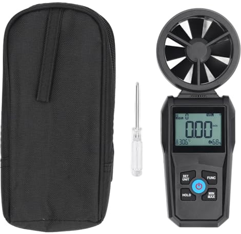 Gearwell Anemometer, Digital Wind Speed Meter with LCD Display, 180 Degree Rotating Fan Anemograph for Airflow Measurement, Temperature Humidity Sensor for HVAC Testing