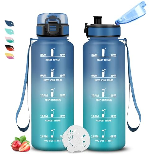 Gourde 1,5l, Gourde Sport, Water Bottle Anti-Fuite, Bouteille Motivation, avec Marqueur de Temps, Bouteille Graduée pour 1 Journee, Facile à Nettoyer, Water Bottle pour Running, Voyage, Yoga, Vélo