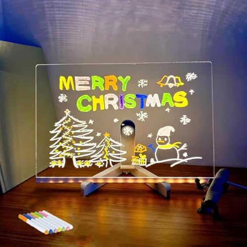 Kivvy Magic Board,Kivvy - Magicboard Where Creativity Lights Up,LED Notiztafel mit 7 Farben Stift und Ständer,Nachrichtentafel mit LED,Trocken abwischbare leuchtende Acryltafel für Zuhause,Büro (L)