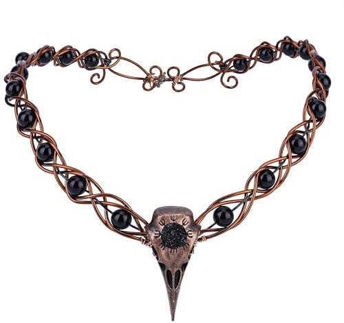 PartyforU Rabenkrone für Halloween Hexe Cosplay, Bronze Keltische Elfe Kopfbedeckung mit Perle für Renaissance Fotoshooting