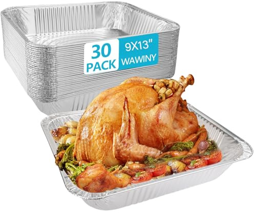 WAWINY 9x13 Aluminum Pans, 30 Pack Extra Deep Disposable Foil Pans