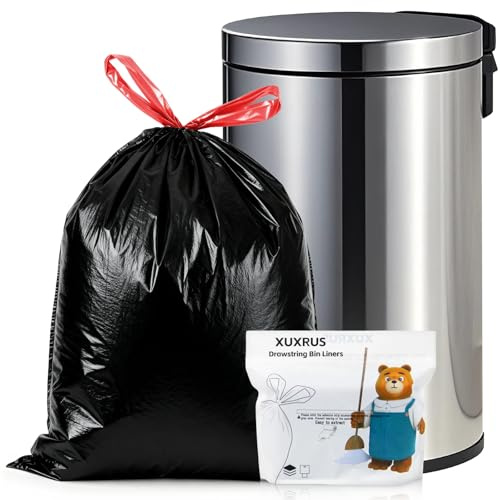 XUXRUS Müllbeutel 20L Mit Zugband, Schwarz, 60 Stück