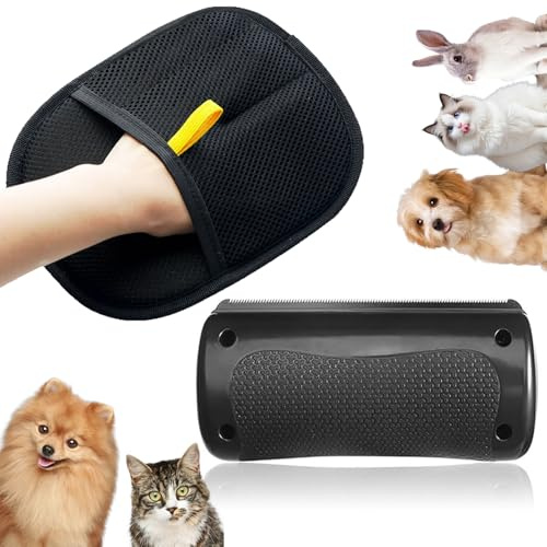 HaploS 2 stycken pälsmirakel borste hund, återanvändbar djurhårsborttagare handske, antistatisk funktion, pälsmagnet, handskar, dubbelsidig, pälsmirakelborste, tassmåne, för hundar och katter