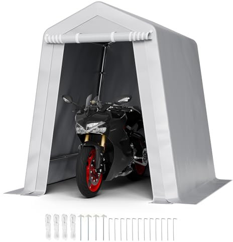 VEVOR Outdoor Storage Shed, 6 x 6 ft Portable Storage Tent with Roll-up Door & Vents, Waterproof Canopy Shed Shelter, Heavy Duty Frame, Patio Garage Carport for Motorcycle, Lawn Mower, Bike, Grey