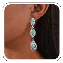 Yheakne Böhmische Ovale Türkis Baumeln Ohrringe Ethnische Lange Blaue Stein Ohrring Silber Türkis Tropfen Oval Westliche Ohrring Schmuck Für Frauen