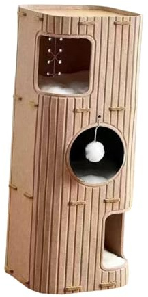 Folpus Niche pour Chat à 3 étages, Tunnel Couvert, lit Clos extérieur avec Boule Suspendue, Jouet, Maison pour Chat, pour se Reposer et Jouer, Chaton, Chameau
