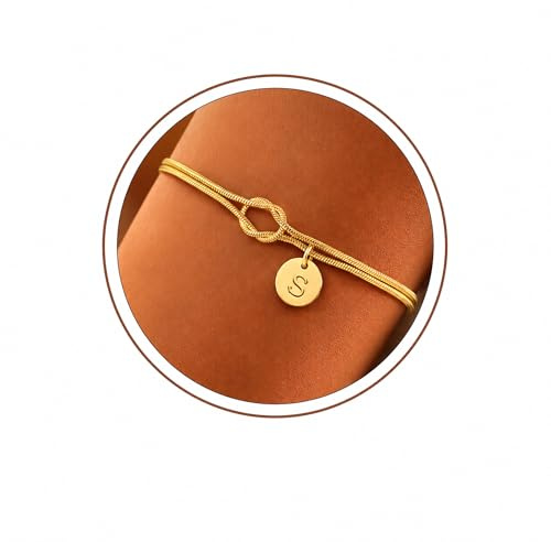 Turandoss Liebesknoten Armband Damen Gold Geschenke für Frauen | 14K Vergoldet, Knoten Armband mit Buchstaben, Freundschaftsarmbänder Partner, Personalisierte Geschenke für Frauen Mädchen