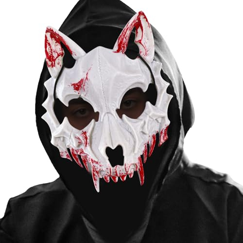 Joyincoser Gruselige Wolfsmaske Tier Skelett Totenkopf Maske Horror Scary Devil Werwolf Samurai Dekorative Masken Erwachsene für Halloween Party Carnival