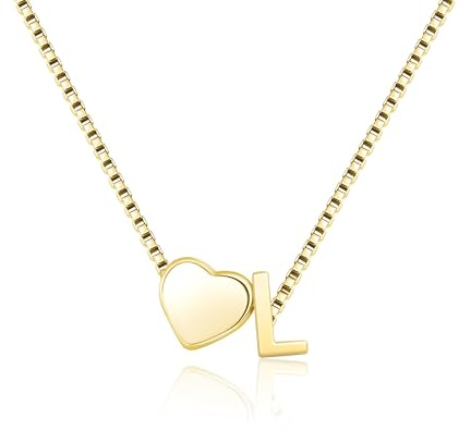 RMMD Gold Kette mit Buchstaben für Damen Mädchen, Halskette Damen Gold | 18K Vergoldet Personalisierte Gold Kette mit Buchstaben L Herz Anhänger Goldkette Schmuck Geschenk für Frauen Freundin Mama