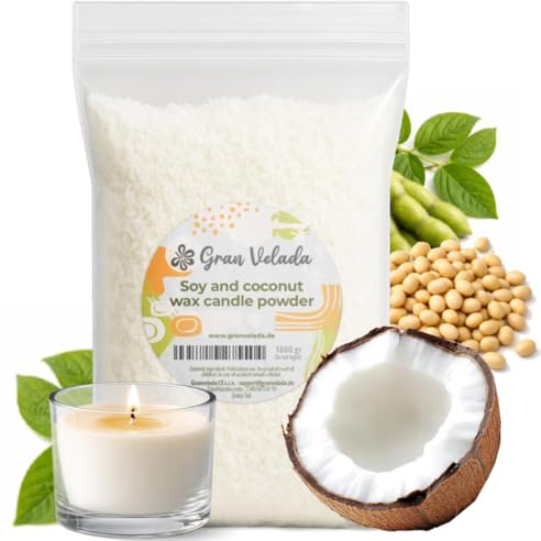 Gran Velada - Cera di soia e cocco in polvere 1 kg | Naturale e vegana | Per candele in vetro e deodoranti | Alta capacità aromatica (fino all'8%)