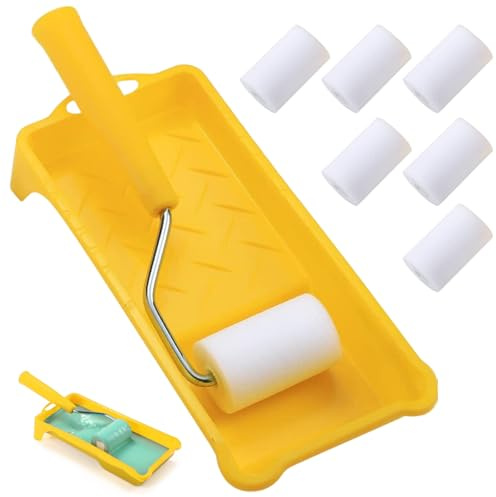 Small Paint Roller Kit 8Pcs/Set 2 inch, Foam Mini Paint Roller with Tray & Frame & 6 Covers ideal for Painting Cabinets Doors Craft Work