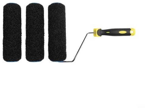 9-Inch Drywall Texture Roller Set with 3 Paint Roller Covers and Frame for Wall Ceiling Painting - Galvanised Steel Handle Yellow Black