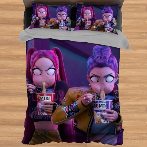 Generisch Huntrix - Juego de ropa de cama infantil de 135 x 200 cm, 3 piezas, funda nórdica de microfibra + 2 fundas de almohada de 80 x 80 cm (Mira)