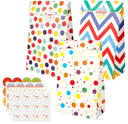 21 Stück Papiertüten Kindergeburtstag Klein Regenbogen Konfetti Papiertüten Kraftpapier Bunt mit 48 Aufkleber Candy Regenbogen Mitgebsel Tüten für Hochzeit Geburtstag Halloween Party
