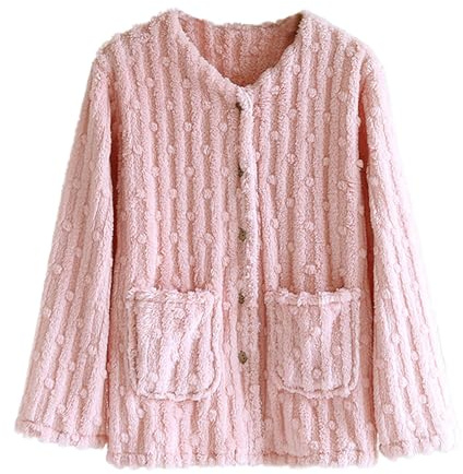Flannel Bed Jackets for Women Warm Fleece Jacket Thickened V-Neck Fluffy Pyjamas Tops Comfy Pjs Nightwear Ladies Fleece Lounge Wear Cardigan Button Down Pyjamas Autumn Winter Home Clothers Nightwear