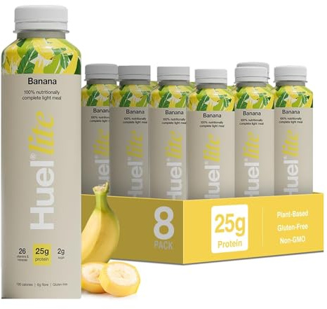 Huel Lite Ready to Drink, 8 x 500ml Bottles, 25g Banana Flavour Protein Shake, 190 Calories Meal Replacement Shake, Low Sugar, High Fibre, Vegan Protein Drinks with 26 Vitamins & Minerals