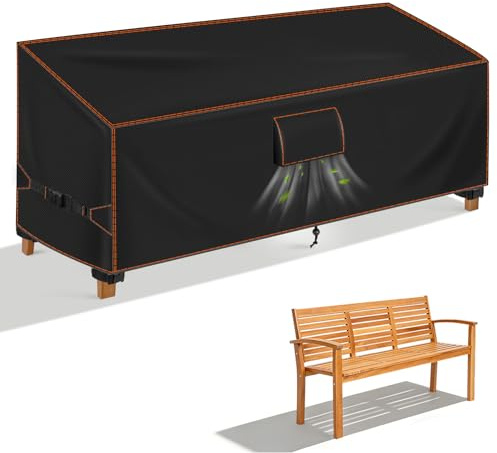 Gartenbank Abdeckung 3 Sitzer 163x70x63/86, Schutzhülle Gartenbank, Schwarz | Abdeckung gartenmöbel winterfest, schutzhülle gartenmöbel, abdeckplane gartenbank, 420D oxford, uv-beständig, wasserdicht