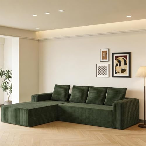 Mixtric Divano Componibile Cloud con Penisola Forma L, Divano Modulare Moderno con Seduta Profonda, Divano Imbottito con Penisola Destra per Soggiorno Camera Letto, Nessun Montaggio Richiesto,Verde