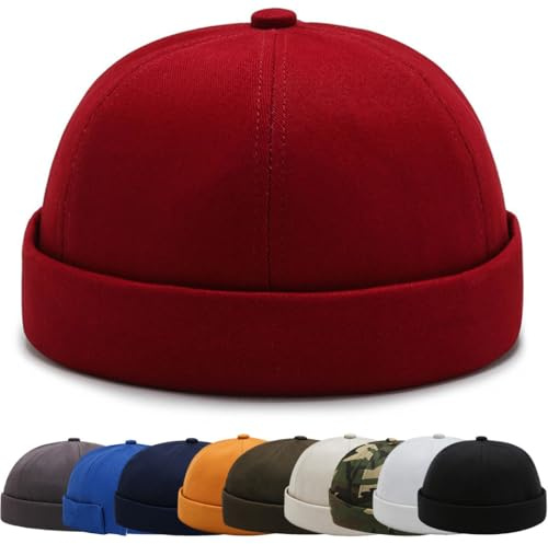 FULOOE Cappelli Docker cap Senza Tesa Beanie Polsino Arrotolato Berretto da Portuale da Uomo Unisex Estate Retro Cotone Docker Hat Cappello Senza Visiera Berretto da Portuale Donna Regolabile