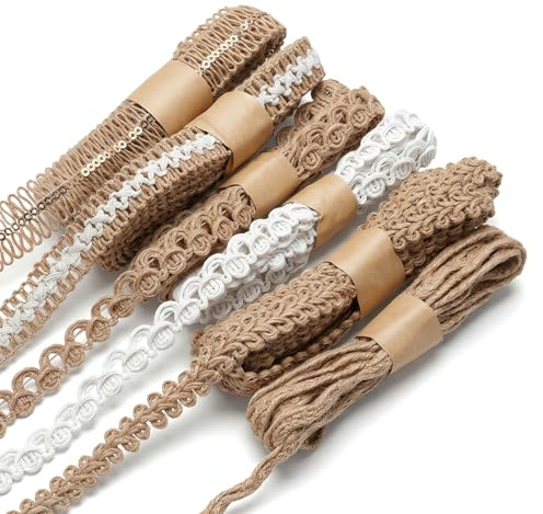Guduling 6 Pcs Jute Ribbon,18 Meters Hessian Ribbon,Burlap Ribbons for DIY Sewing, Rustic Wedding Decorations, Gift Wrapping & Party Supplies