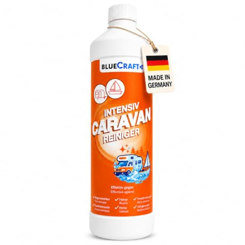 Bluecraft Caravan Reiniger Konzentrat 1L für Außen Wohnmobil & Wohnwagen | Regenstreifen Entferner, Acrylglas, gegen Harz, Insektenreste & Straßenschmutz mit hoher Ergiebigkeit für Camper, Camping