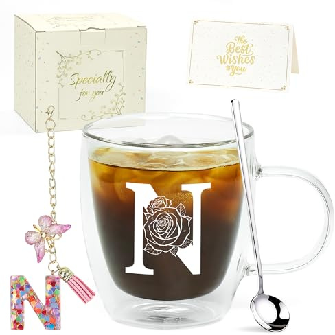 ZIOSINM Regalos Originales para Mujer, Vasos Cafe Cristal Doble Pared | Taza Personalizada Regalo Cumpleaños para Amiga o Colega Regalo Mujer en el Día de las Madres, el de los Enamorados o Navidad