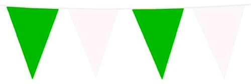 Grün Weiße Wimpelkette 10m aus Kunststoff – Große Wimpel 20x30 cm – Wetterfeste Girlande für Indoor & Outdoor – Reißfest & Wiederverwendbar – Party Deko für Geburtstag, Hochzeit & Gartenparty