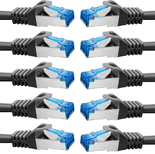 BIGtec - 10 Stück - 0,75m CAT.7 Gigabit Patchkabel Netzwerkkabel schwarz Kupferkabel Patch Ethernt LAN DSL Kabel CAT7 (RJ45, Cat 7, S/FTP PIMF) 75cm