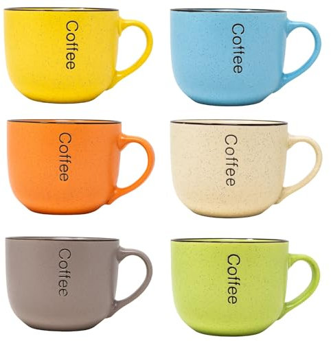 NAMAI - Set 6 Tazza Colazione Grande, 400 ML, 11CM Diametro x 9CM Altezza, Porcellana Resistente, Adatte in Lavastoviglie e Microonde, Colori Vivaci, Idea Regalo