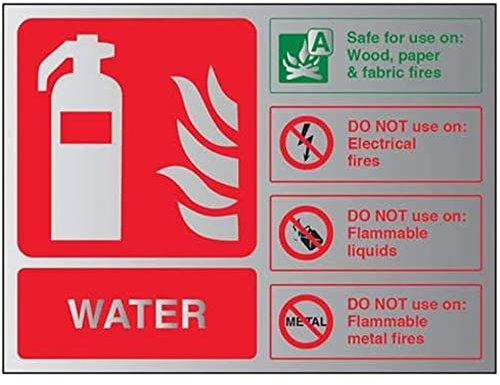 VSafety Panneau d'identification pour extincteur d'eau 150 mm x 100 mm Effet alu