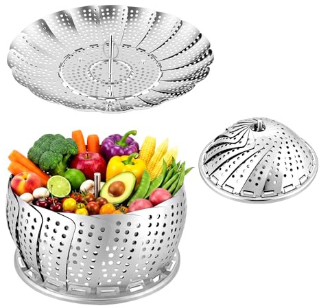 Sayfine Vegetable Steamer Basket, Premium Stainless Steel Veggie Steamer Basket for cooking - Folding Expandable Steamers to Fits Various Size Pot (Large(6.1 to 10.5))