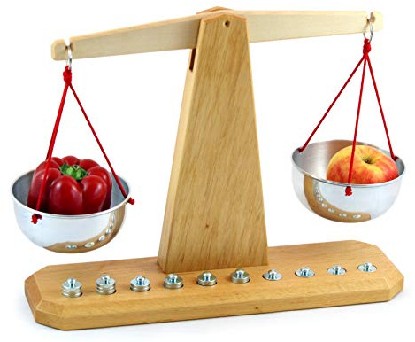 Balkenwaage Lernwaage mit 10 Gewichten | Montessori-Waage, Profimaterial für Kindergarten und Schule, Made in Germany