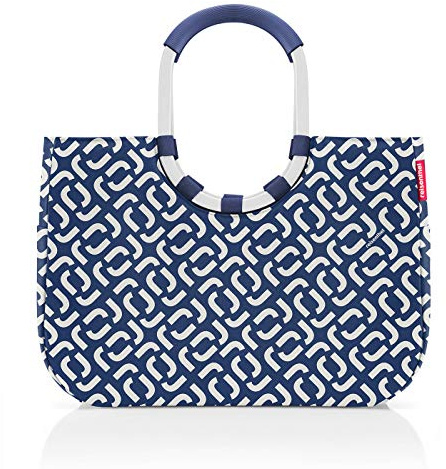 reisenthel loopshopper L in Signature Navy, silberner Rahmen – Stabile Tasche mit praktischen Fächern aus recycelten PET-Flaschen – Charmantes und wasserabweisendes Design