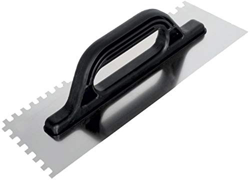 Toolty Professional Stainless Steel Square Notched Trowel, Tiling Trowel, Plastering Trowel -480mm, 10x10mm - for Adhesive mortars - Plastic Handle, Tile, Tiling, Adhesive, DIY - TLTY-6610